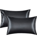 Sleep in Luxurious Comfort with our Pack of 2 Black Satin Pillowcases Qu... - £34.20 GBP