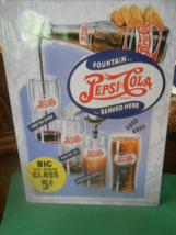 Great Collectible Tin Sign-   PEPSI COLA  Big 10 Ounce Glass  5 Cents 16.75"x12" - $14.44