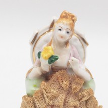 Vintage Japan Handpainted Dresden Lace Woman in Chair Figure - $59.29