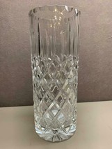 Vintage Diamond Cut Glass Cylinder Vase Faceted Knapped Rim - £46.21 GBP