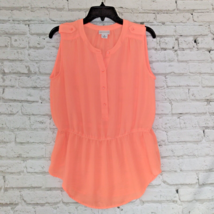 Liz Claiborne Top Womens Medium Orange Sleeveless Peplum Sheer Henley Blouse - £12.78 GBP