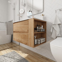 30” Wall Mounting Bathroom Vanity With Gel Sink - Imitative Oak - £398.55 GBP
