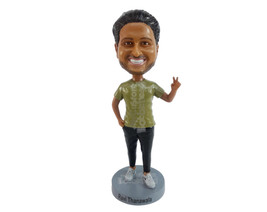 Custom Bobblehead Man Holding Peace Sign - Leisure &amp; Casual Casual Males Persona - £70.26 GBP