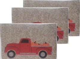 Set of 3 Tapestry Kitchen Placemats,13&quot;x19&quot;,HARVEST, RED TRUCK WITH PUMP... - $16.82