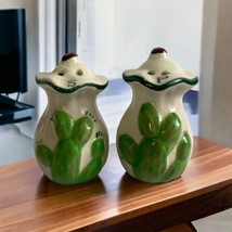 Vintage Green Cactus Salt and Pepper Shakers Handle Cork Stoppers  - £18.20 GBP