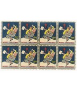 1944 Block of 8 Mailman Blue (8) US Christmas Seals/Stamps WX118-119 MNH - $148.37 MXN