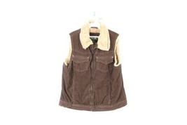 Vintage Cabelas Womens Large Fleece Lined Full Zip Corduroy Vest Jacket Brown - £46.68 GBP