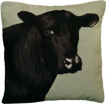 Pillow Throw Black Angus Cow 20x20 Gray Dark Brown Sage Green Cotton Velvet - £254.94 GBP