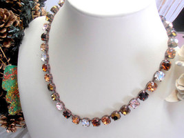Brown Multi-colors Tennis Necklace w/ Swarovski Crystals - £73.07 GBP