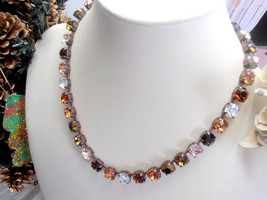 Brown Multi-colors Tennis Necklace w/ Swarovski Crystals - £71.94 GBP