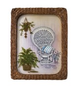 Vintage Boho Rattan Wicker Fan-Back Peacock Chair Fern Plants 3D Look 10x13 - $47.52 CAD