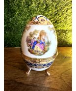 Vintage Vecceli Italian Trinket Egg Jewlery Trinket Ring Storage Gold Trim - $482.33 MXN