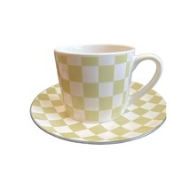 Large Fiorella Coffee mug and matching plate Checkered - $19.68