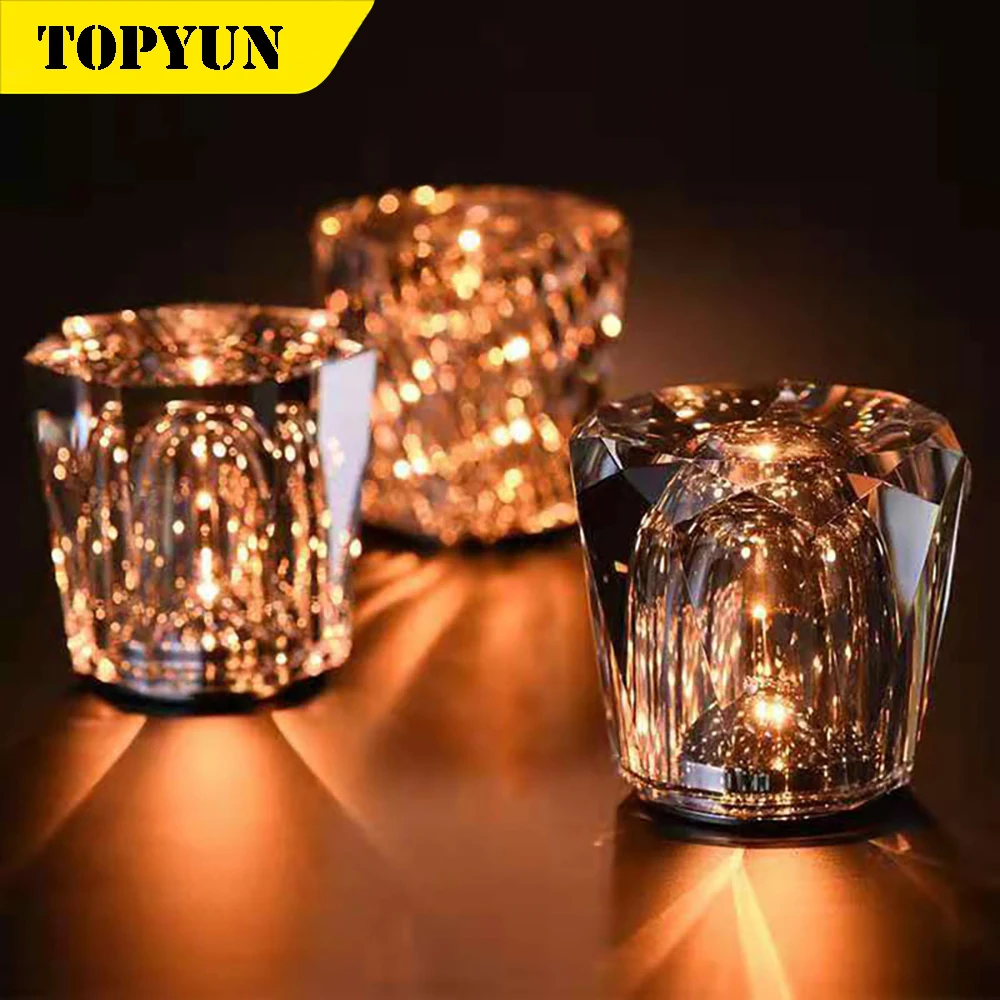 New crystal lamp creative diamond LED rechargeable table lamp bar table ... - $46.07+