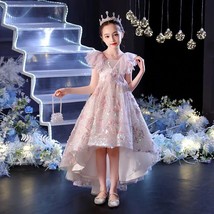 Long Evening Dress Flower Girl Dresses Sequin Teenager Wedding Communion  Sleeve - £98.45 GBP