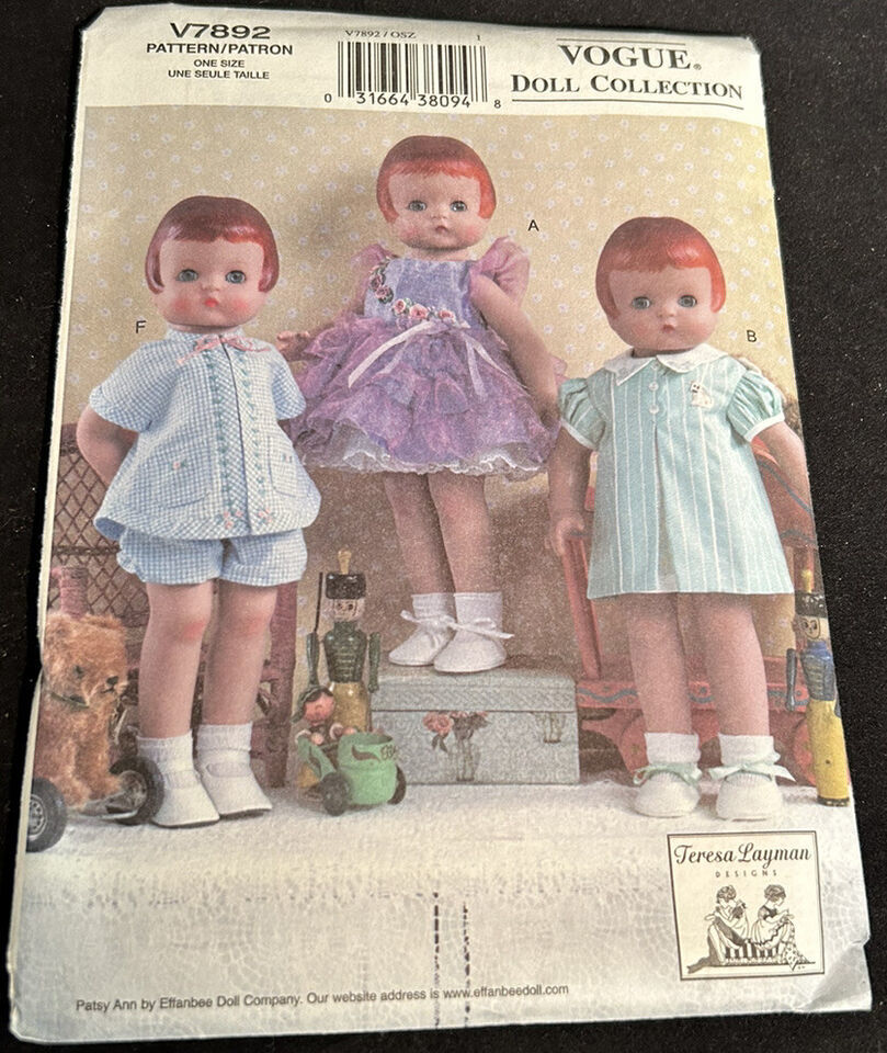 Vogue V7892 18" Doll Pattern UNCUT Dress Slip Petticoat Top Shorts - $7.92