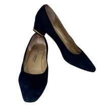 St. John Pumps Heels Navy Suede Gold Logo Heel 9AA - $64.34