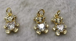 10pcs 18K Gold Plated 3D Teddy Bear Charm Pendant, Micro Pave CZ Pendant, Neckla - $27.50