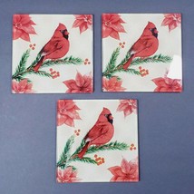 3-Pfaltzgraff Wintertime Birds Decal Glass Coasters - $13.47