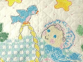 Finished Blue Birds HUSH A BYE BABY Quilt Bucilla Cross Stitch 28 x 40" Coverlet - $54.40