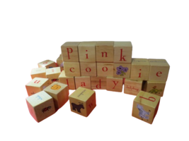 Pottery Barn Wooden Alphabet Blocks 26 Blocks Baby Ages 18 Mo+ 2.5&quot; x 2.5&quot; - £9.34 GBP