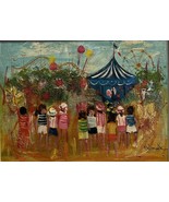 Impressionist Artist &quot;Chilmark&quot; Oil on Canvas Painting Childern at Amuse... - $821.83 CAD