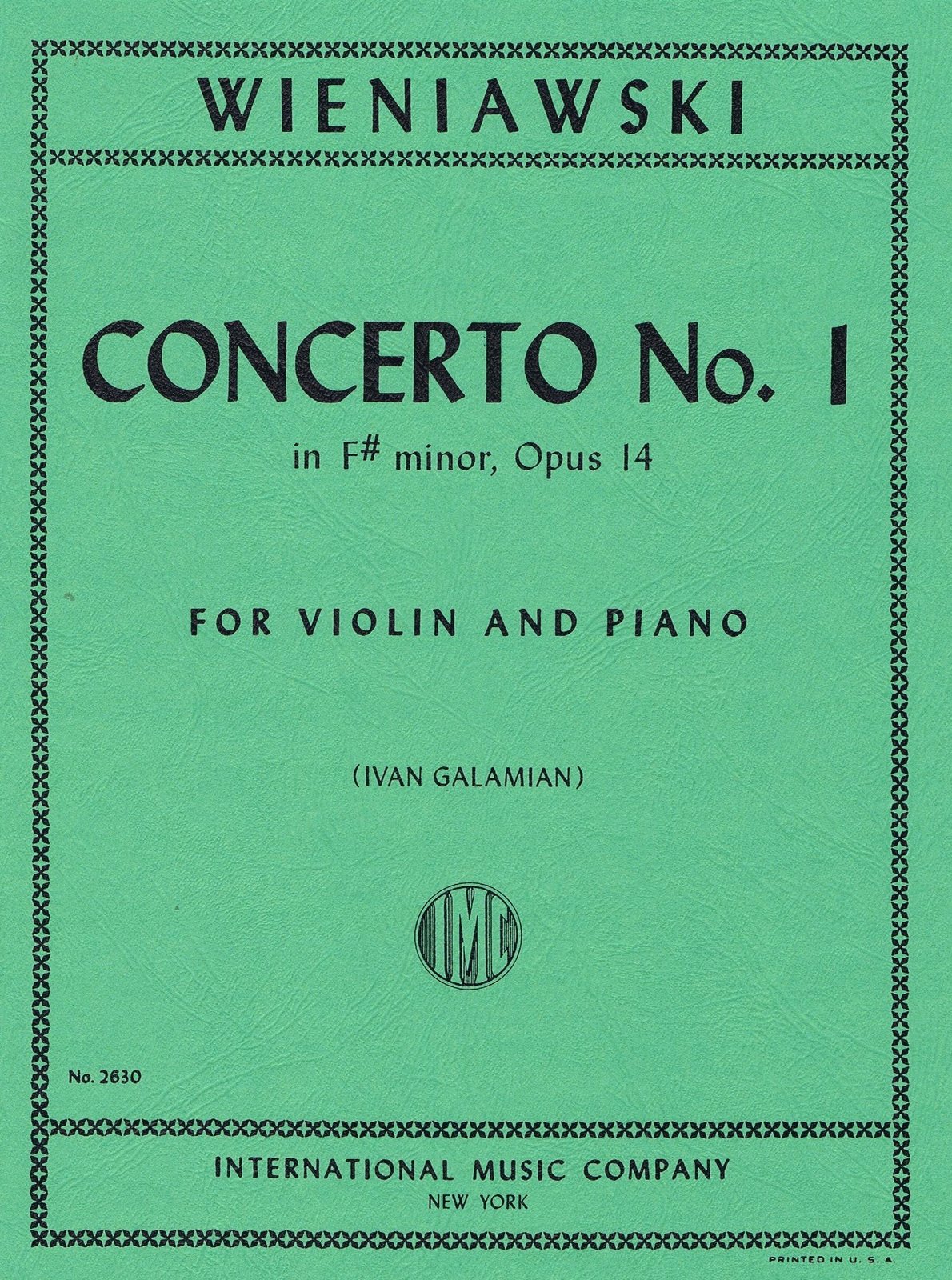 WIENIAWSKI Concerto No. 1 in F sharp minor, Opus 14 [Sheet music] - $19.60