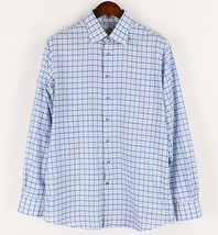 Emanuel Berg Dress Shirt Mens Large Modern Fit White Blue Plaid Cotton - £28.21 GBP