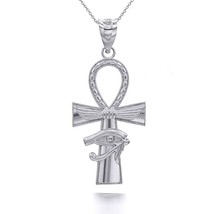 .925 Sterling Silver Textured Ankh Cross Eye of Horus Pendant Necklace - £26.82 GBP+