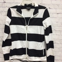 N.Y.L. Athleisure Womens Activewear Jacket White Black Striped Zip Pockets S - £12.07 GBP