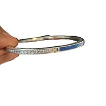 Small Cobalt Blue Hearts of Pandora 925 Silver Hearts Enamel CZ Bangle - $71.05