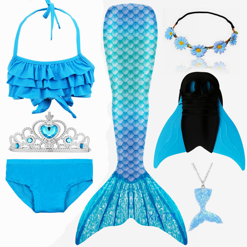 2020 7PCS/Set Royal Blue Kids Swimming Mermaid Tail With Monofin Kid Swimwear