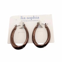 Lia Sophia Shiny Oval Hoop Copper Earrings - New on Card - £18.49 GBP