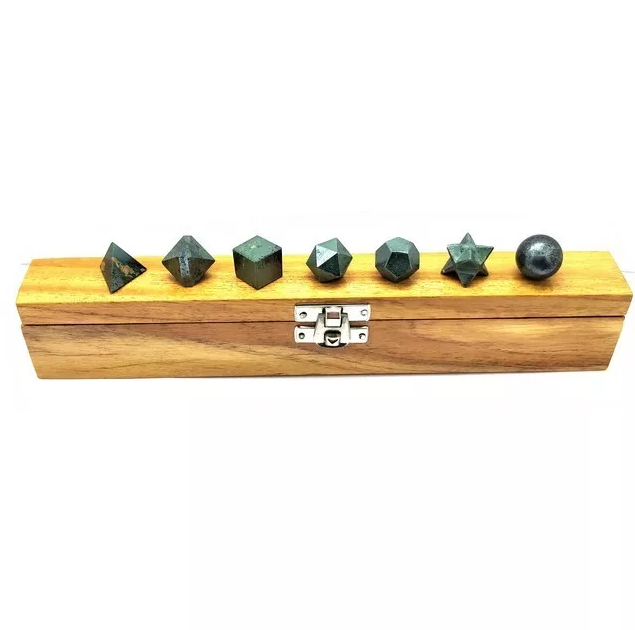 Hematite Geometry 7 Pcs Set Hematite Crystal Platonic Solid Shape Natura... - $26.50