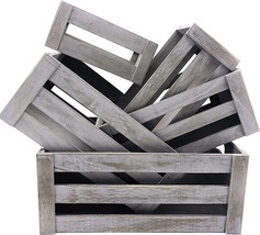 Kmwares Set Of 5 Vintage Rustic White Grey Wood Decorative Nesting Storage - £36.72 GBP