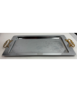 Vtg Kromex Two Tone 18&quot;x9&quot; MCM Serving Bar Vanity Tray Chrome &amp; Brass Ha... - $18.53