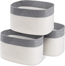 Set Of 3 White And Gray Medium Storage Baskets For Organizing With Handles Can - £36.71 GBP