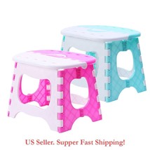 DH Foldable Step Stool Sturdy Plastic Durable Easy Folding Stool - Pink &amp; Blue - £14.37 GBP