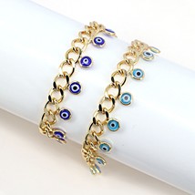 5PCS, Blue/Dark Blue Eye Lucky Enamel Eye Bead Chunky Link Chain Bracelet For Wo - £41.07 GBP