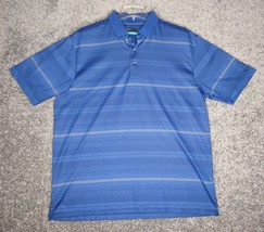 PGA Tour Shirt Mens XL Blue Striped Lightweight Classic Gold Polo - $11.89