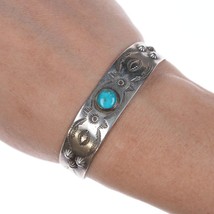 6 1/8&quot; 30&#39;s-40&#39;s Hand Stamped Navajo Fred Harvey Era Sterling and turquoise Cuff - £215.10 GBP