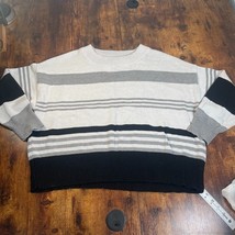 Lucky Brand Sweater Womens XXL Gray Striped Cotton Acrylic Boat Neck Lon... - $12.86