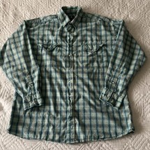 Panhandle Pearl Snap Shirt Large Plaid Blue Western Long Sleeve Cotton Mens - £14.56 GBP