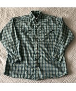 Panhandle Pearl Snap Shirt Large Plaid Blue Western Long Sleeve Cotton Mens - $18.52
