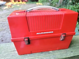 Vtg Red Aladdin Plastic Lunchbox Solid W/ Metal Bar For Thermos( Not Inc... - $9.90
