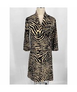 J McLaughlin Faux Wrap Dress Sz S Beige Black Tiger Stripe 3/4 Sleeve Bo... - £23.15 GBP