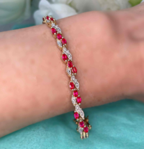 3.13 ctw Stunning Vivid Pinkish Red Ruby Diamond Sterling Silver Tennis ... - $348.50