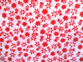 Red and White Floral Lightweight Fabric, Quilting, Crafts, 2 yds., Vintage - $8.25