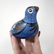 Vintage Tonala Dove Figurine Hand Burnished Pottery Blue Bird  Folk Art Mexico - £14.11 GBP