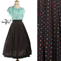 Vintage 50s Full Skirt Black Cotton Woven Dot Pattern Metal Zipper W24&quot; ... - £28.77 GBP